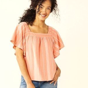 Women's Sonoma Flutter Shoulder Top - Coral Cream Stripe - Women's Size Medium